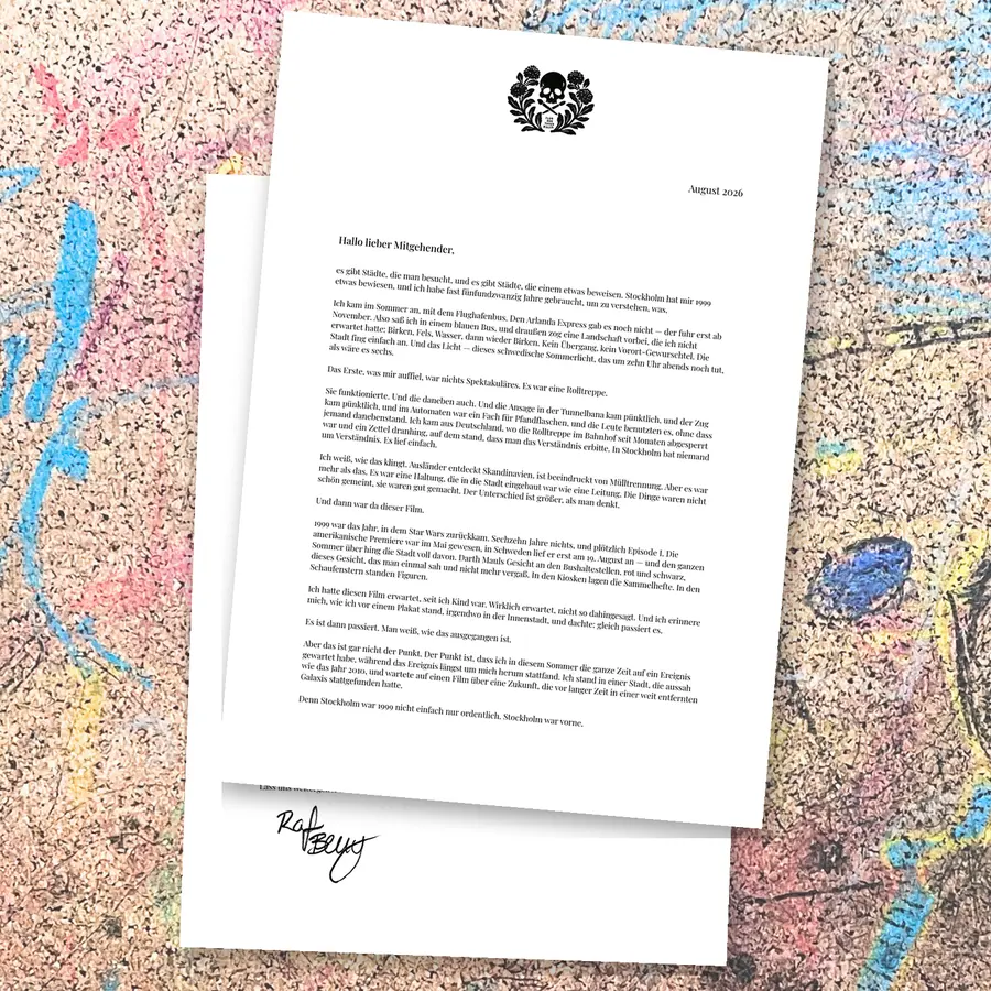 Brief der Ausgabe Stockholm: zwei Seiten, handschriftlich signiert
