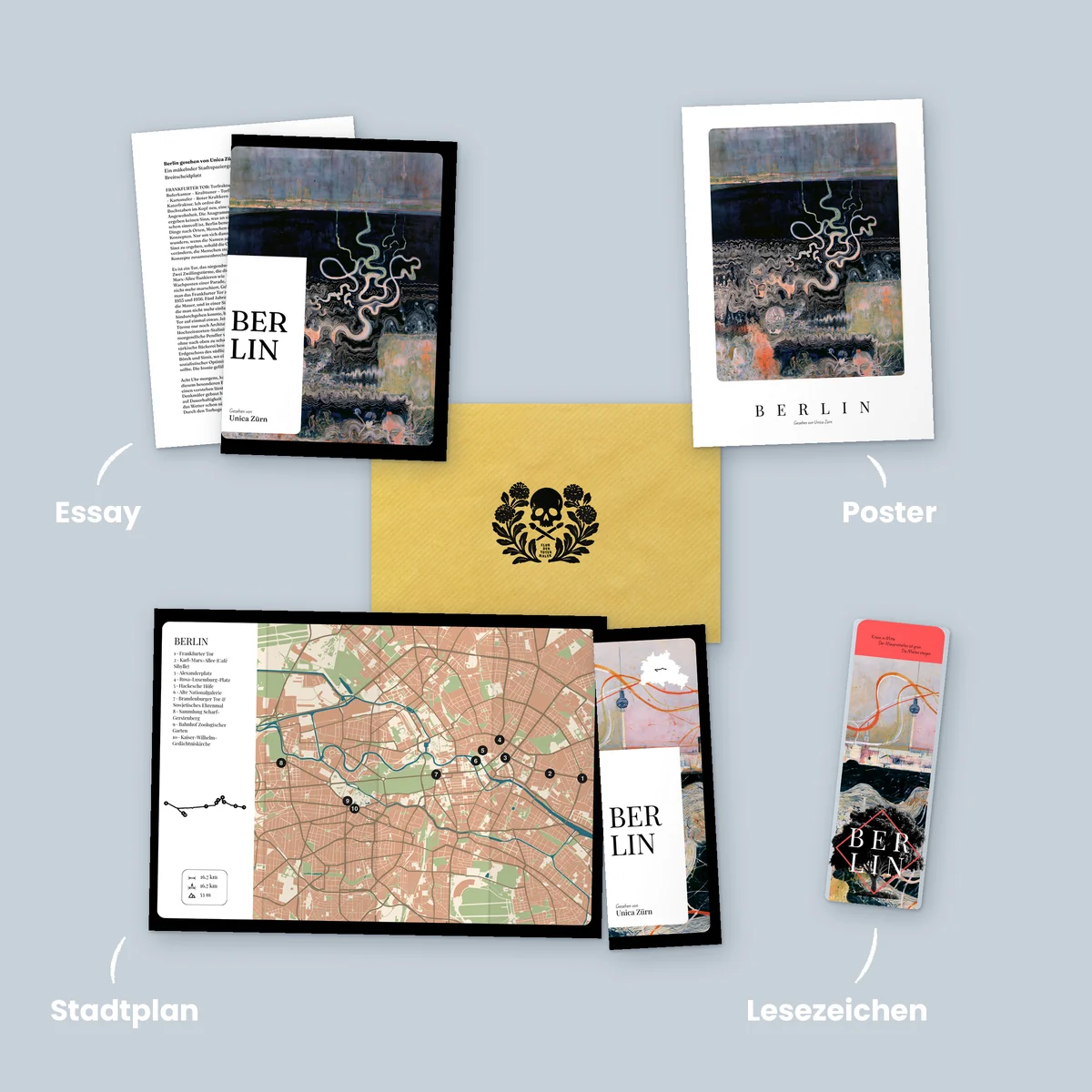 Ausgabe Berlin, gesehen von Unica Zürn: Essay, Poster, Stadtplan, Lesezeichen und Umschlag
