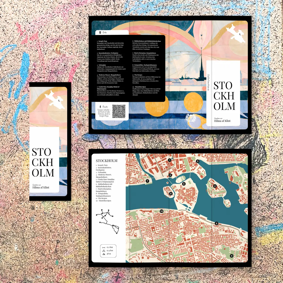 Stadtplan Stockholm: gefaltetes Falzblatt, aufgeklappt mit Titelseite und Karte
