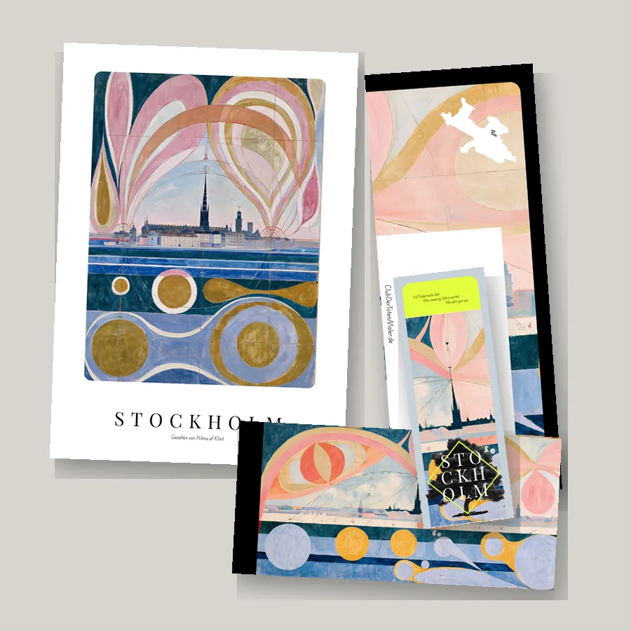 Ausgabe Stockholm: Stadtplan, Poster, Titelseite und Lesezeichen
